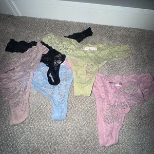 Juicy Couture Lace Thong Set — Pastel Pink, Blue, Green & Black